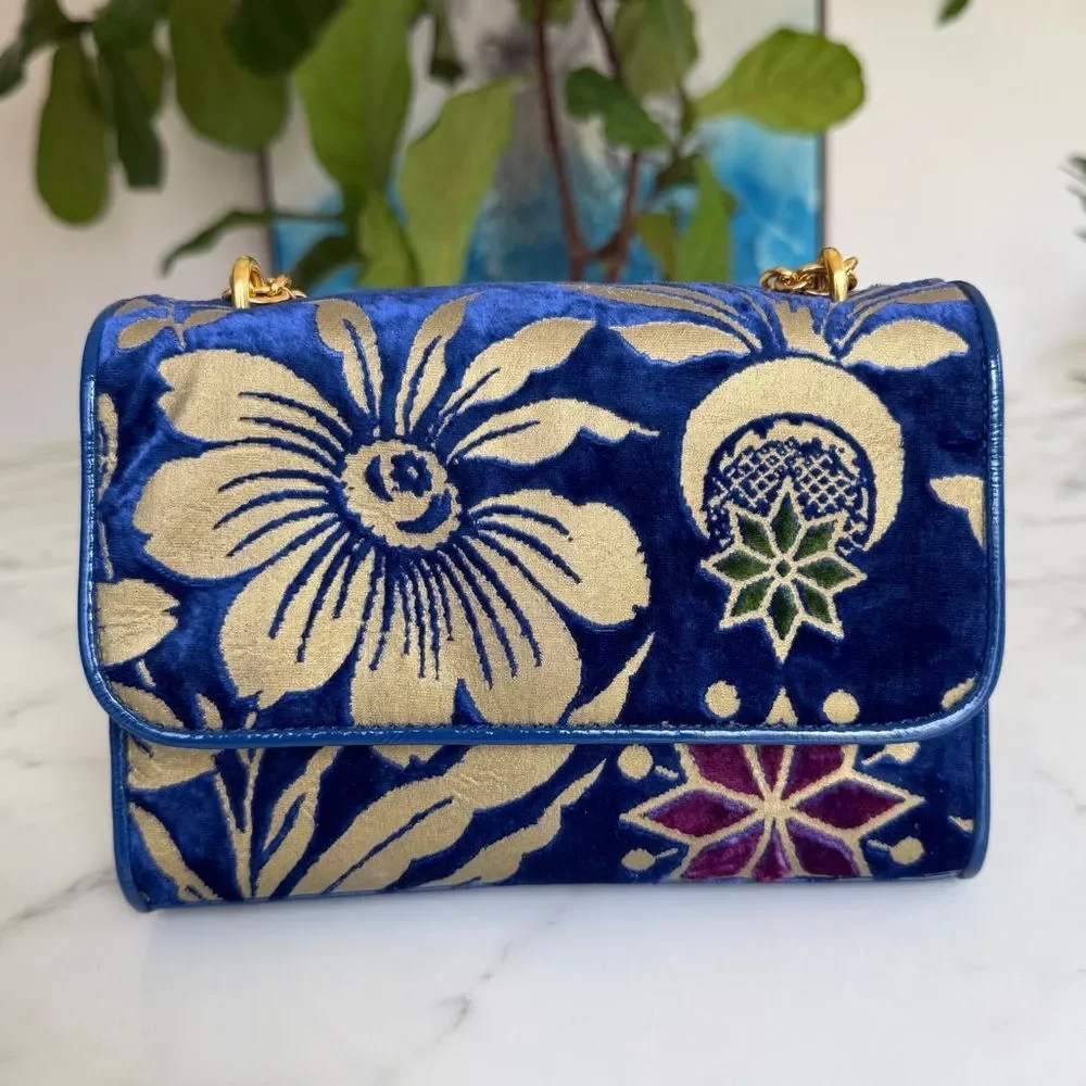 Tory Burch Fleming Cosmic Floral Small Convertible Shoulder Crossbody Bag Blue